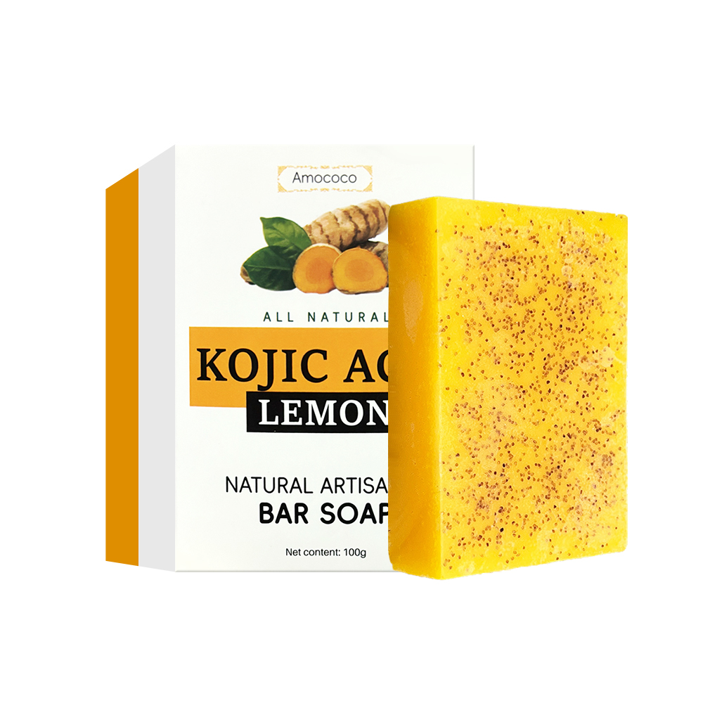 Amococo Kojic Acid Lemon Turmeric Soap – Natural Skin Brightening Bar, Removes Dark Spots, Exfoliates & Nourishes, 100g