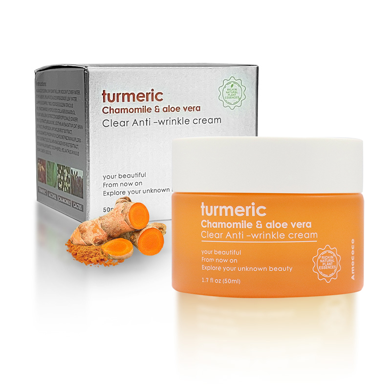 Amococo Turmeric Chamomile & Aloe Vera Anti-Wrinkle Cream – Firming & Brightening Face Moisturizer, Reduces Fine Lines, Soothes Sensitive Skin, 50ml