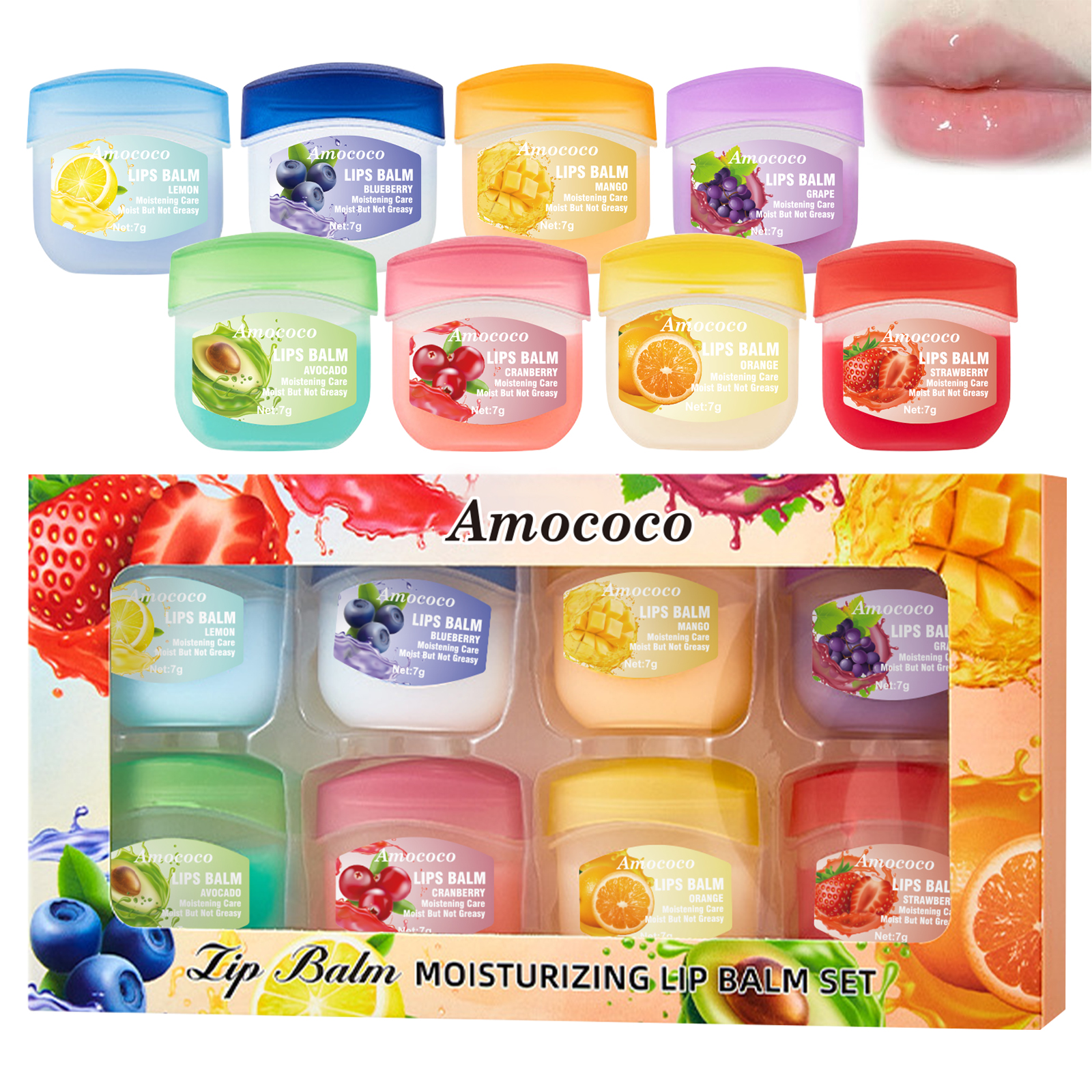 Amococo Moisturizing Lip Balm Set – 24-Hour Long-Lasting Hydration, Smooths Fine Lines, Prevents Dry Cracks, Non-Greasy Formula, 7g