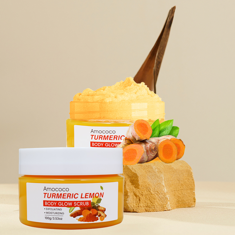 Amococo Turmeric Lemon Body Glow Scrub – Exfoliating & Moisturizing, Brightens Skin, Removes Dead Cells, 100g/3.53oz