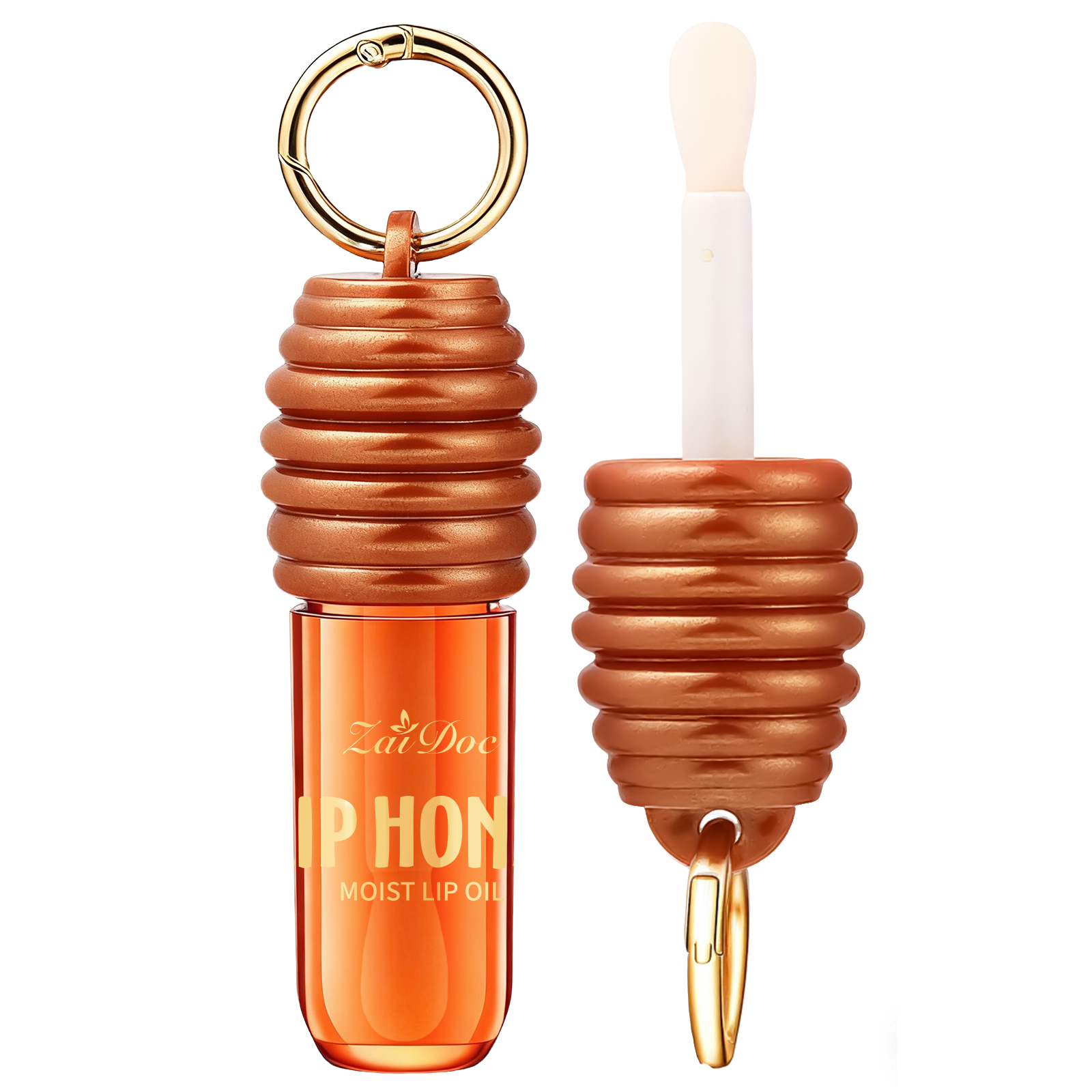 ZaiDoc Honey Lip Oil – Moisturizing Lip Gloss, Lightweight & Non-Sticky, Fades Lip Lines, Long-Lasting Hydration, Portable Keychain Design