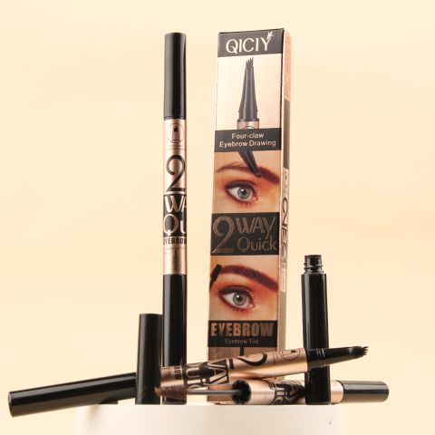 QICIY 2-in-1 Eyebrow Pen & Tint – 4-Claw Fork Tip Brow Pencil + Brow Gel, Quick Natural Defined Brows, Waterproof 24HR, 3 Shades Available